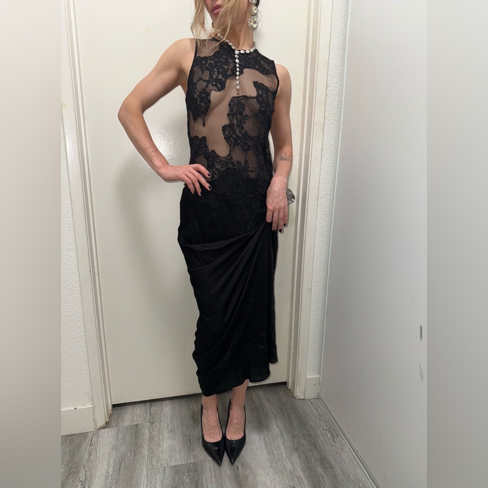 Sheer Lace Black Evening Gown - Elegant Women's Dress